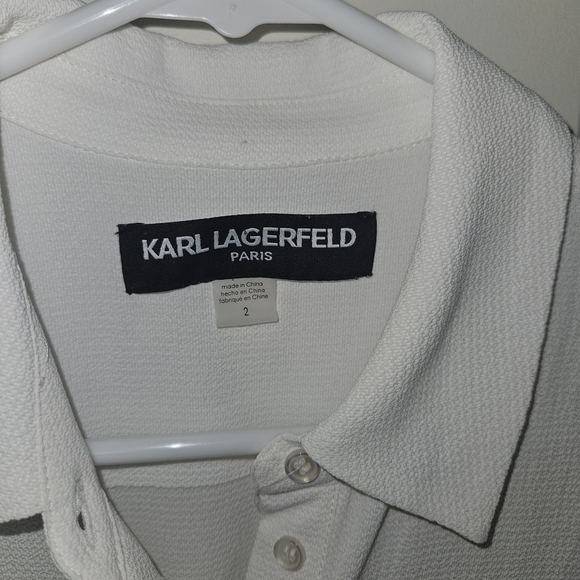 Karl Lagerfeld Two-Tone Button Front Dress - White & Navy Tweed - Picture 3 of 3